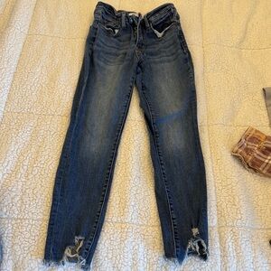 Zenana Outfitters Women's Distressed Dark Blue Skinny Jeans